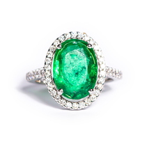 4 ct emerald and diamond engagement ring/9k white gold emerald statement ring - £4,705.33 GBP