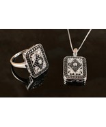 *10K White Gold Natural B&amp;W Diamond Ring and Pendant Necklace Set - $999.99