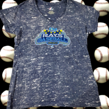 Majestic Tampa Bay Rays Ladies Tshirt Sz L Fitted Blue Splatter 80s Marquee Logo - £6.86 GBP