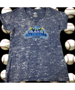 Majestic Tampa Bay Rays Ladies Tshirt Sz L Fitted Blue Splatter 80s Marquee Logo - $8.59