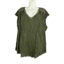 Torrid Washed Challis Lace Top Sz 0 Women&#39;s Plus Green V Neck NWT  - £21.52 GBP