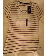 Beverly Hills Polo Club Women White &amp; Brown Stripe T-Shirt Size  - L  - $9.99