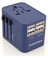 Power Plug Adapter (Sandblue)- International Travel - W/4 USB Ports for ... - £21.12 GBP