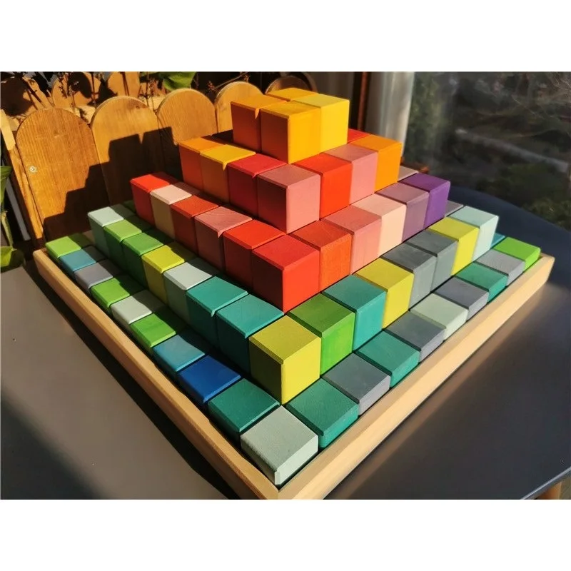 100pcs Large Wooden Building Toys Basswood  Rainbow Pyramid Stacking Blocks for - £173.02 GBP+