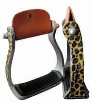 Western Horse Saddle Adult Aluminum Barrel Stirrups Cheetah Print w/Rubb... - $39.80