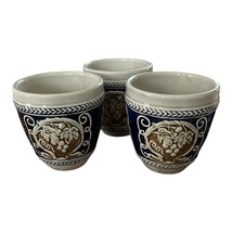 Set of 3 Vintage German Wick-Werke Style Stoneware Wine Cups – Rare Brown & Blue - $35.00