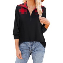 Women Casual Lapel Zipper Plaid work Pullover Sweatshirts Autumn Winter Long Sle - £72.32 GBP