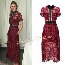 Women&#39;s Celeb Olivia Short Sleeve Crochet Scallop-Edged Midi Dress in Bu... - $69.99