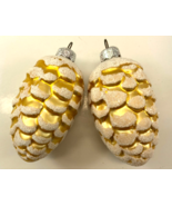Lot of 2 Glitter Glass Pine Cone Gold White Rustic Christmas Ornaments - $19.79