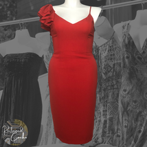 DO + BE Womens Red Ruffle Spaghetti Sleeve Zip Back V Neck Sheath Dress ... - £35.18 GBP