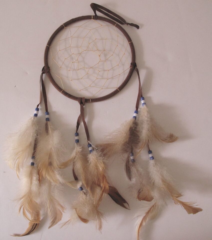 Dreamcatcher Traditional Feather Hanging Brown Home Wall Decor 6in diameter - $6.43