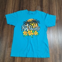 Men&#39;s Fly Society Aloha Aqua Blue Turquoise T-Shirt Palm Tree L Large - $19.77