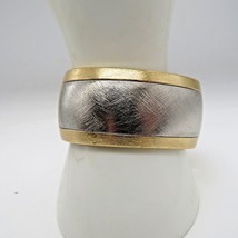 Vintage Bracelet Brushed Silver Gold Tone Hinged Cuff Clamper Bracelet - $19.80