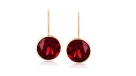 Red Garnet Gemstone Silver Earrings | 925 Sterling Silver Faceted Cut Round Garn - £39.81 GBP