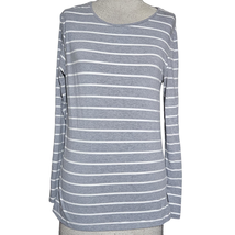 Grey and White Striped Long Sleeve Top Size 10 - £19.73 GBP