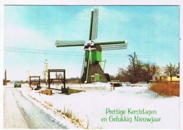 Holland Netherlands Postcard Prettige Kerstdagen en Gelukkig Nieuwjaar Windmill - £1.67 GBP