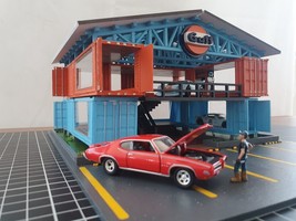 1/64 scale Gulf Workshop Garage Diorama Display Compatible with Hot Wheels Cars - £55.41 GBP