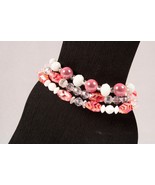 3 Stacking Stretchy Bracelets Hand Made Glass Beads Pink White - £11.07 GBP