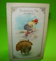 Thanksgiving Postcard Stecher Vintage Embossed Art Series 455 C Boy Climbs Wall - £13.58 GBP