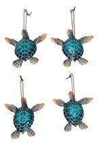 Set Of 4 Nautical Blue Sea Turtles Ocean Marine Wall Hanger Decor Tree O... - $37.99