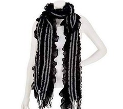 Layers By Lizden Brand ~ Smocked Wrap With Ruffled Edge ~ Black Scarf ~ QVC - £11.78 GBP