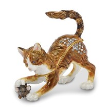 Bejeweled Playful Cat &amp; Mouse Trinket Box - £70.48 GBP