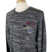 American Rag Mens XL Cotton Sweater Gray Black Embroidered Graphics Flag Logo  - £14.10 GBP