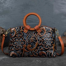  Women Handbag 2022 New Vintage Bag Handmade Embossed First Layer Cow Leather Le - £97.71 GBP