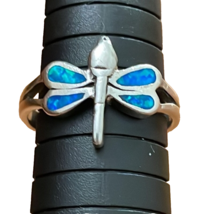 Sterling Silver Dragonfly with Inlaid Blue Opal Ring Womens Size 9.75 - £22.12 GBP