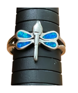 Sterling Silver Dragonfly with Inlaid Blue Opal Ring Womens Size 9.75 - £22.01 GBP