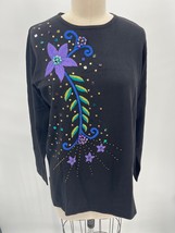 NWT Carol Patterson Knits Embellished Pullover Sweater Sz S Black Purple - $21.56