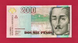 2,000 Pesos 2009 Colombia Unc Banknote On Colored Paper With Two Security Treads - £3.41 GBP