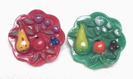 2 Vintage Hard Plastic Fruit Bowl Buttons 3/4 Inch Hand Painted Pear App... - $8.42