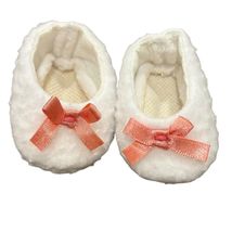 American Girl Bitty Baby White Fuzzy Doll Shoes With Pink Bow Detailing - $9.60
