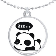 Sleepy Panda Cute Round Pendant Necklace Beautiful Fashion Jewelry - £8.51 GBP