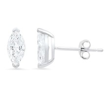 1CT Lab-Created Diamond Marquise Solitaire Stud Earrings 14k Gold Plated Silver - £55.17 GBP