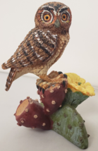 Owl Figurine Perched on Prickly Pear Cactus Resin Signed Artist Qaham 2008 - £14.99 GBP