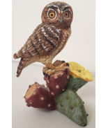 Owl Figurine Perched on Prickly Pear Cactus Resin Signed Artist Qaham 2008 - $25.64 CAD