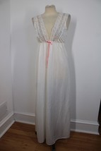 Vtg AJ Schneierson P White V-Neck Lace Pink Bow Nylon Nightgown Slip Dress 4190 - £23.51 GBP