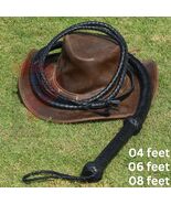 Handmade Black Leather Bullwhip 12 Plait 4–8ft Long Rope Core Whip Profe... - $28.99+