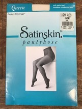 Satinskin Pantyhose Queen Size 2X Reinforced Toe Soft Satin Feel Nylon - Ivory - £6.94 GBP