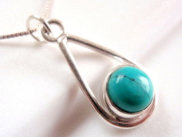 Turquoise Necklace in Hoop 925 Sterling Silver Dangle Drop New - £12.94 GBP