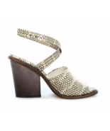Freda Salvador Ivory Leather Snake Heels Chunky Brown Women Shoes Peep 7.5 - £74.75 GBP