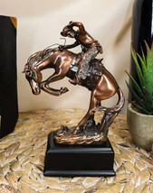 Western Rodeo Wild Cowboy With Bucking Horse Bronze Electroplated Figurine - $36.95