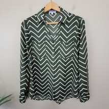 Express | Green White Zig Zag Button Front Long Sleeve Blouse, size small - £13.11 GBP