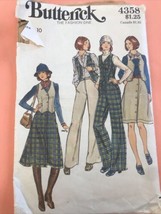 BUTTERICK #4358 - LADIES FITTED VEST - PANTS &amp; BUTTON DOWN SKIRT PATTERN... - $8.46