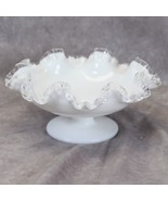 Fenton Silver Crest Footed Comport 1950s White Milk Glass Ruffle Fluted MCM - $29.39