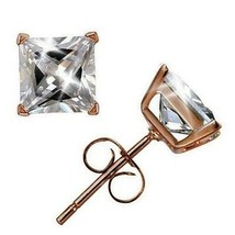 Princess Diamond Alternatives 1.50ct Stud Earrings 6mm 14k Rose Gold Over 925 SS - £31.32 GBP