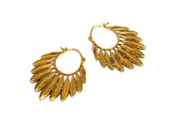 Gold Feather Earrings, Bohemian Hoops for Her, Native Tribal Jewelry - £15.23 GBP