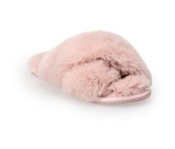 NWT LC Lauren Conrad Women&#39;s Faux Fur Slide Slippers Pink Size 7-8 - £37.39 GBP